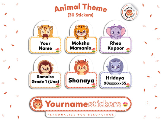 Personalized Name Stickers | 30 Waterproof Labels for Kids | 3 different sizes (S, M, L)