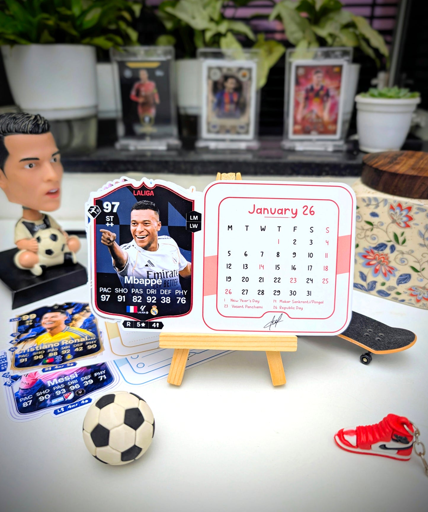 2026 Football Desk Calendar | Famous footballers, Wooden Easel & Erasable Marker