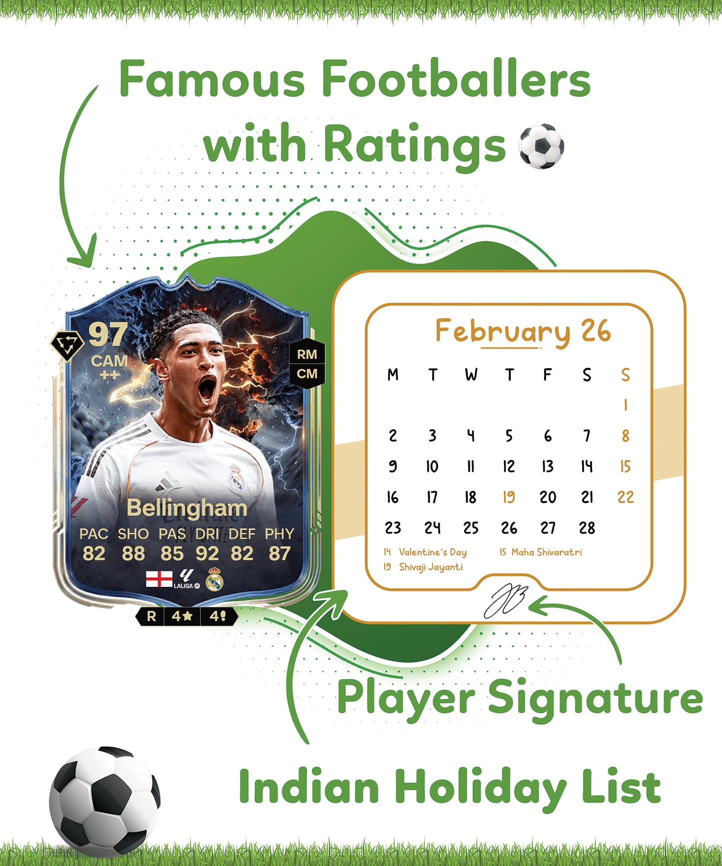 2026 Football Desk Calendar | Famous footballers, Wooden Easel & Erasable Marker