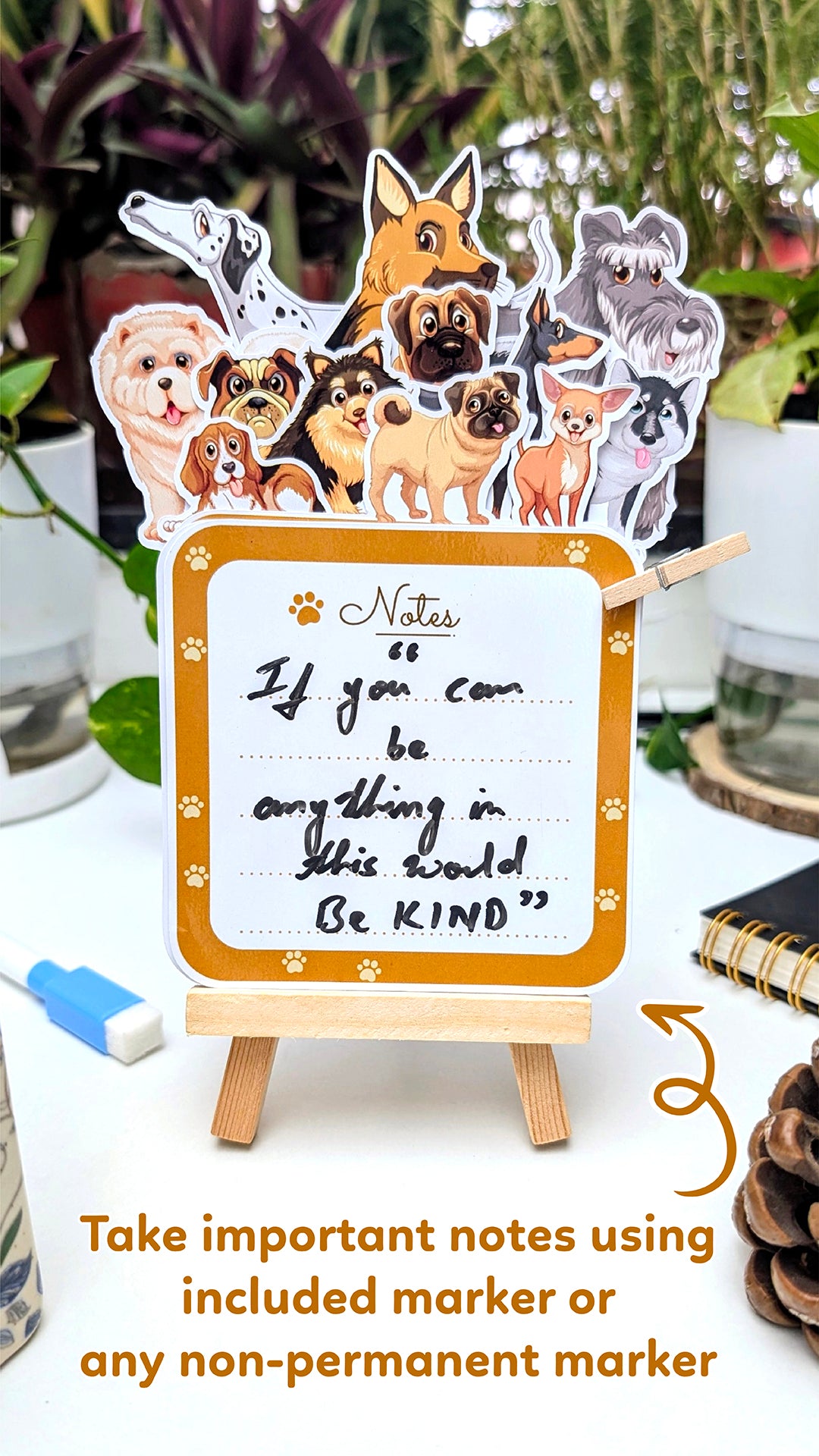 2026 Dog Desk Calendar | Illustrated Dogs, Wooden Easel & Erasable Marker