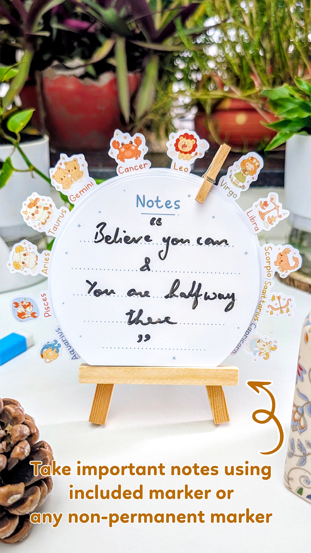 2026 Zodiac Desk Calendar | Illustrated Birth Signs, Wooden Easel & Erasable Marker