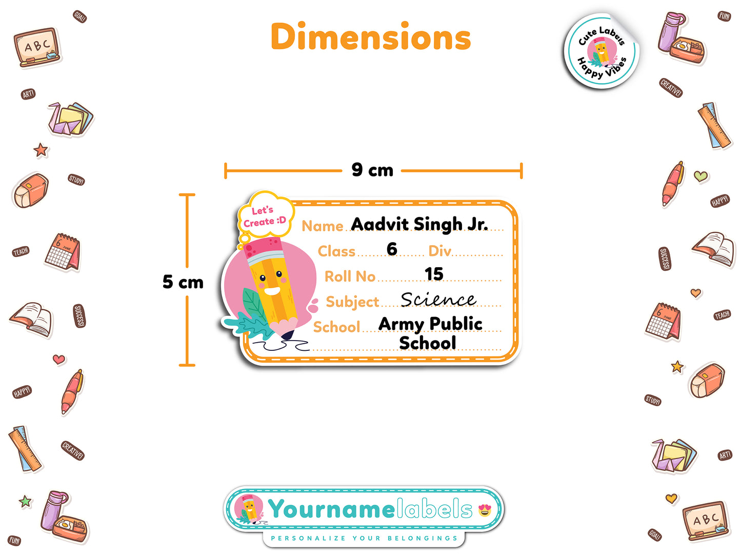 Personalized School Name Labels | Waterproof Designs (18 Pcs, Marker Included)