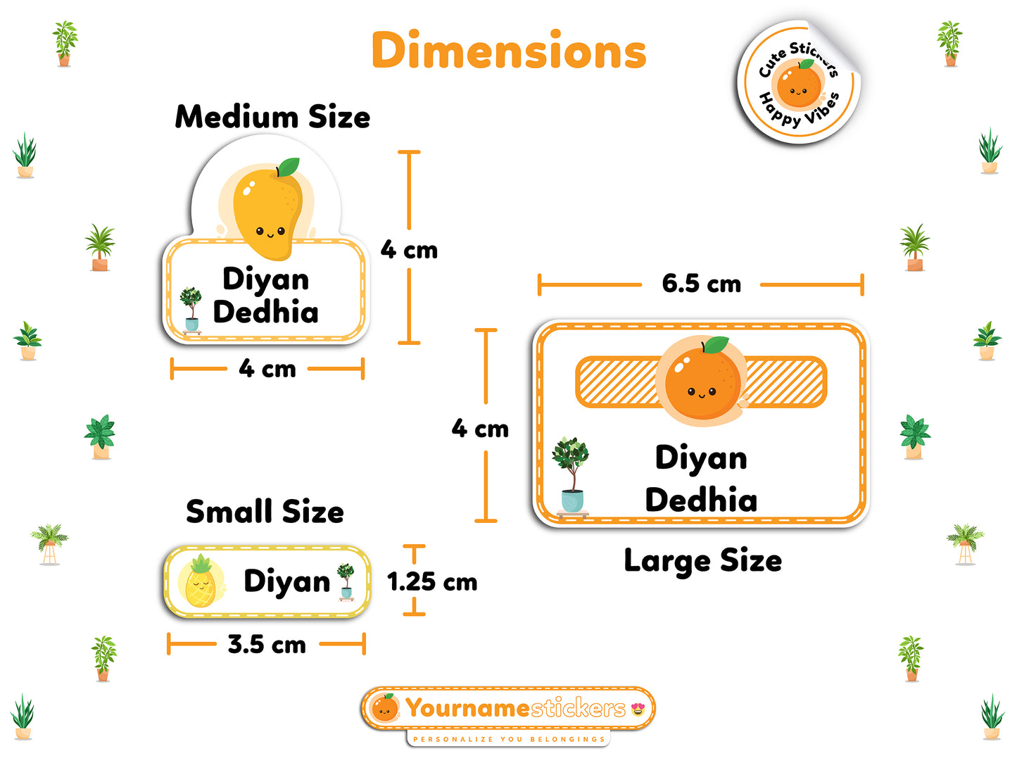 Personalize Name Stickers | 96 Waterproof Labels for Kids | 3 different sizes (S, M, L)