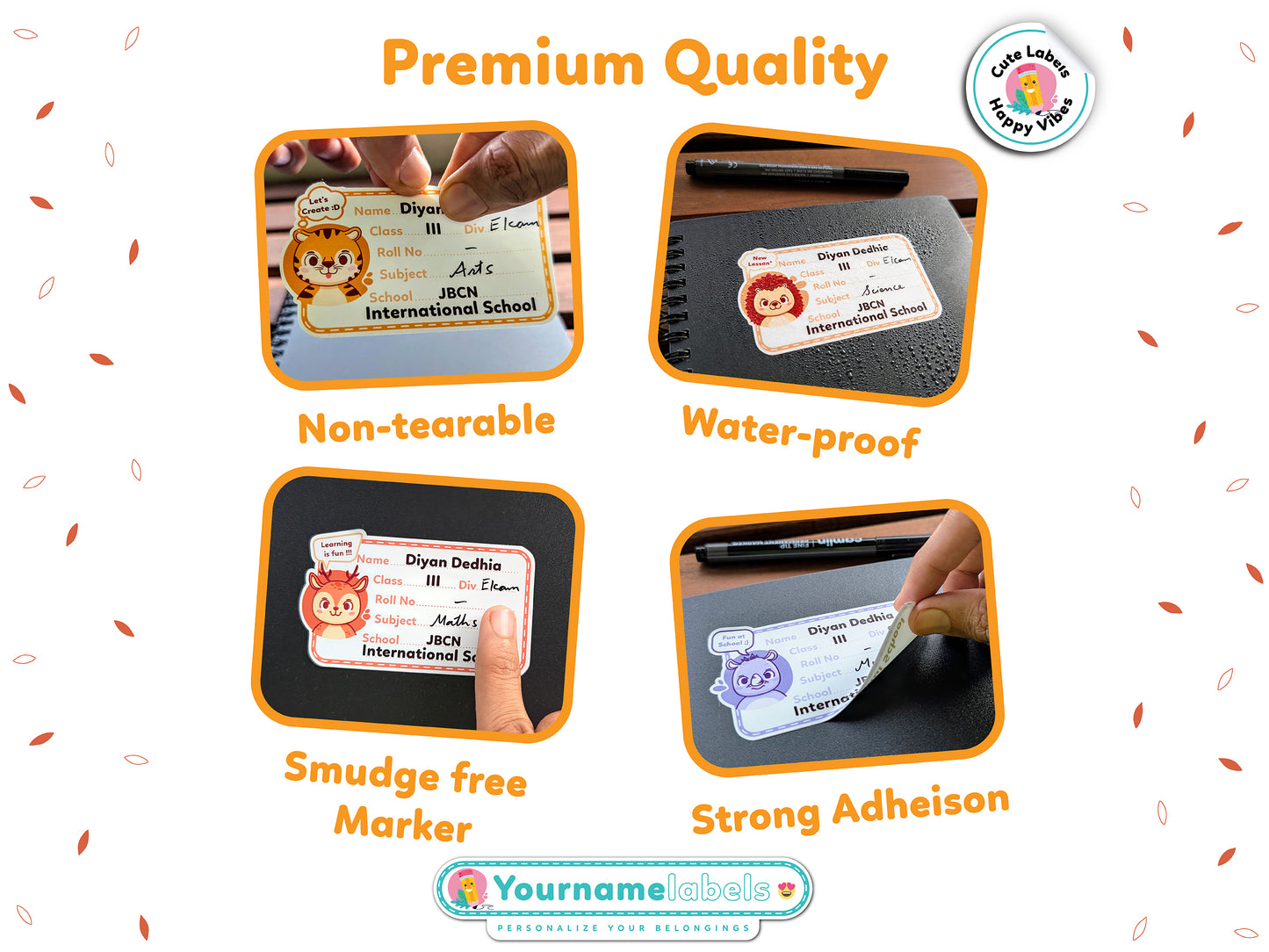 Personalized School Name Labels | Waterproof Designs (18 Pcs, Marker Included)