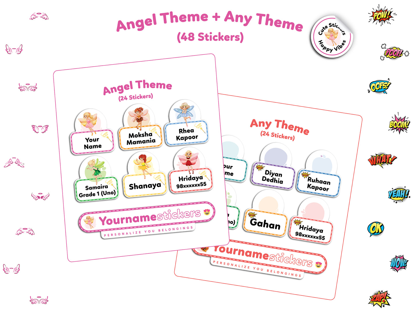 Personalize Name Stickers | 48 Waterproof Labels for Kids | 3 different sizes (S, M, L)