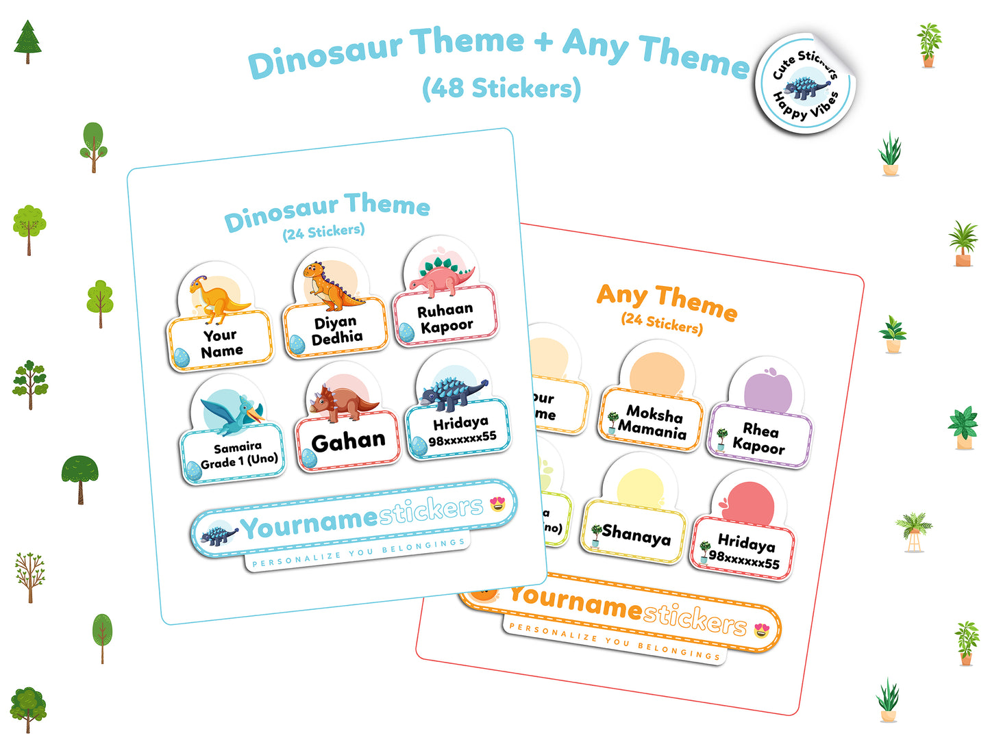 Personalize Name Stickers | 48 Waterproof Labels for Kids | 3 different sizes (S, M, L)