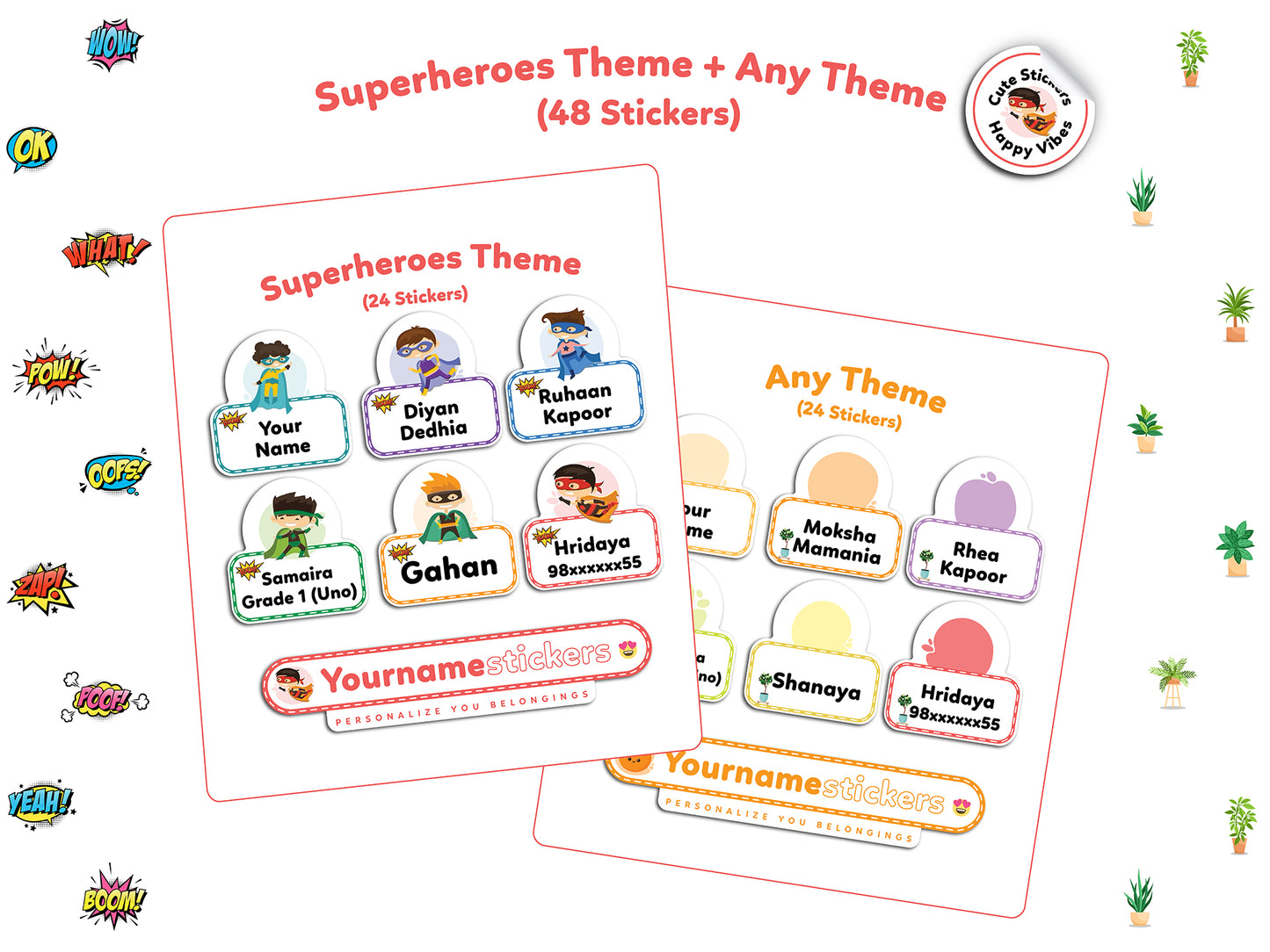 Personalize Name Stickers | 48 Waterproof Labels for Kids | 3 different sizes (S, M, L)