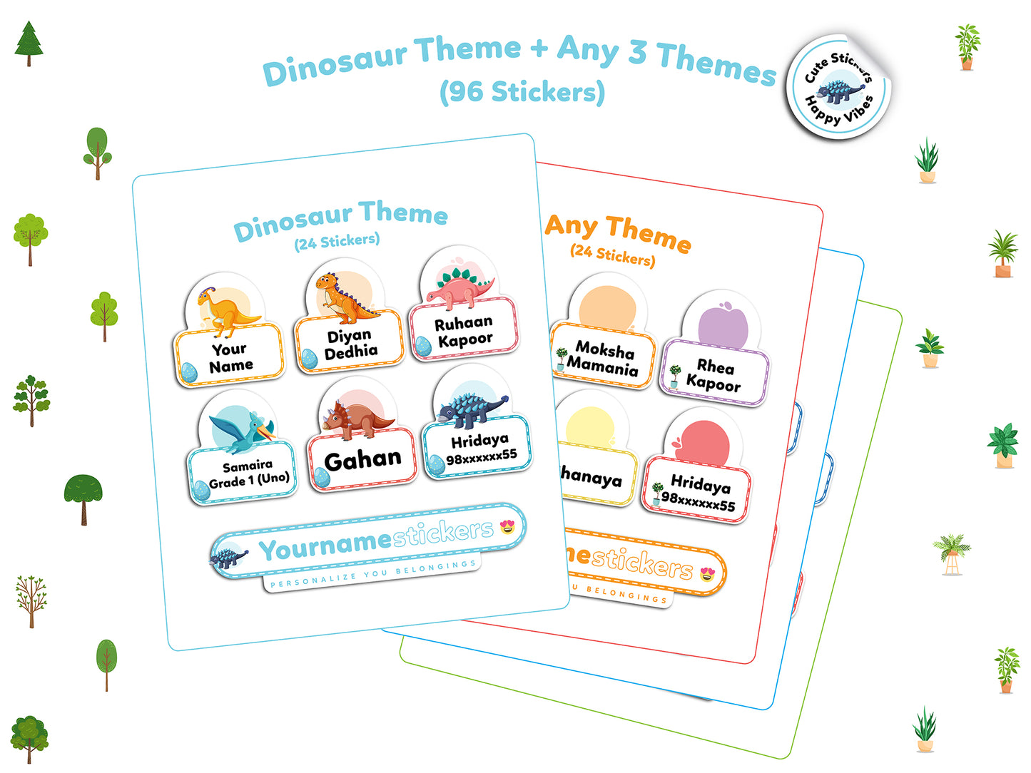 Personalize Name Stickers | 96 Waterproof Labels for Kids | 3 different sizes (S, M, L)