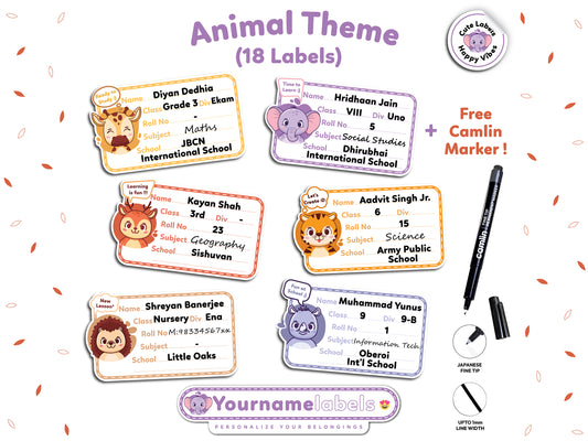 Personalized School Name Labels | Waterproof Designs (18 Pcs, Marker Included)