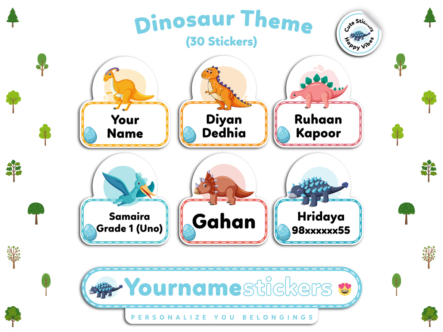 Personalized Name Stickers | 30 Waterproof Labels for Kids | 3 different sizes (S, M, L)