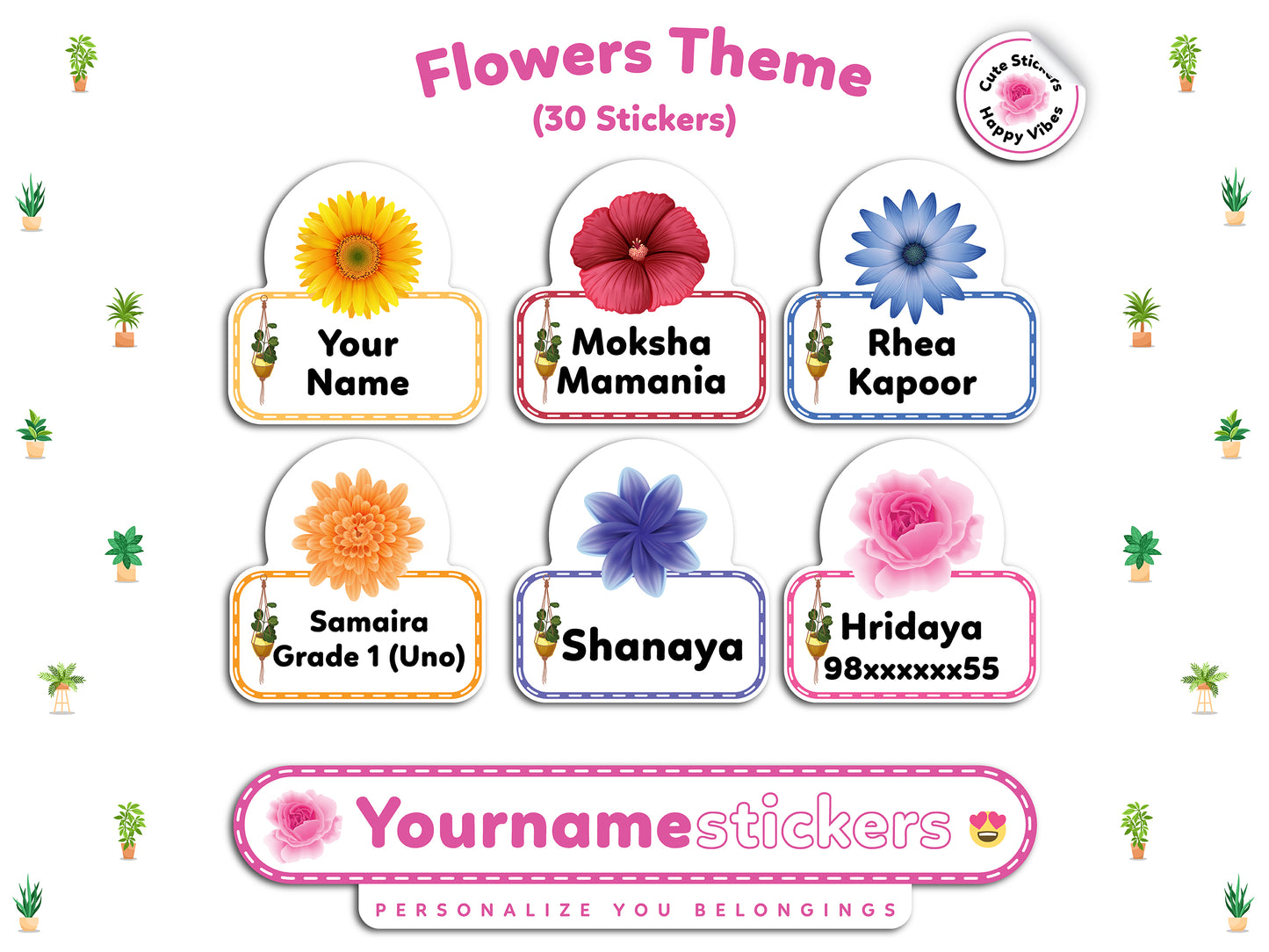 Personalized Name Stickers | 30 Waterproof Labels for Kids | 3 different sizes (S, M, L)