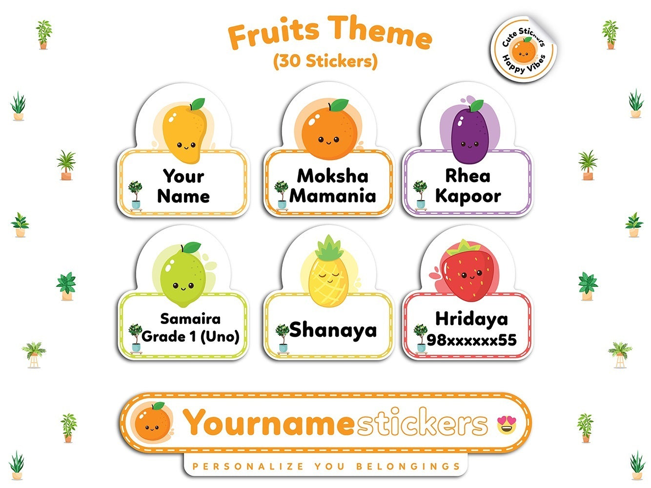 Personalized Name Stickers | 30 Waterproof Labels for Kids | 3 different sizes (S, M, L)