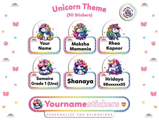 Personalized Name Stickers | 30 Waterproof Labels for Kids | 3 different sizes (S, M, L)
