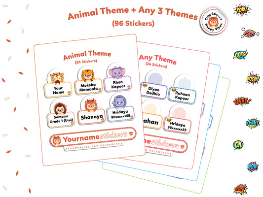 Personalize Name Stickers | 96 Waterproof Labels for Kids | 3 different sizes (S, M, L)