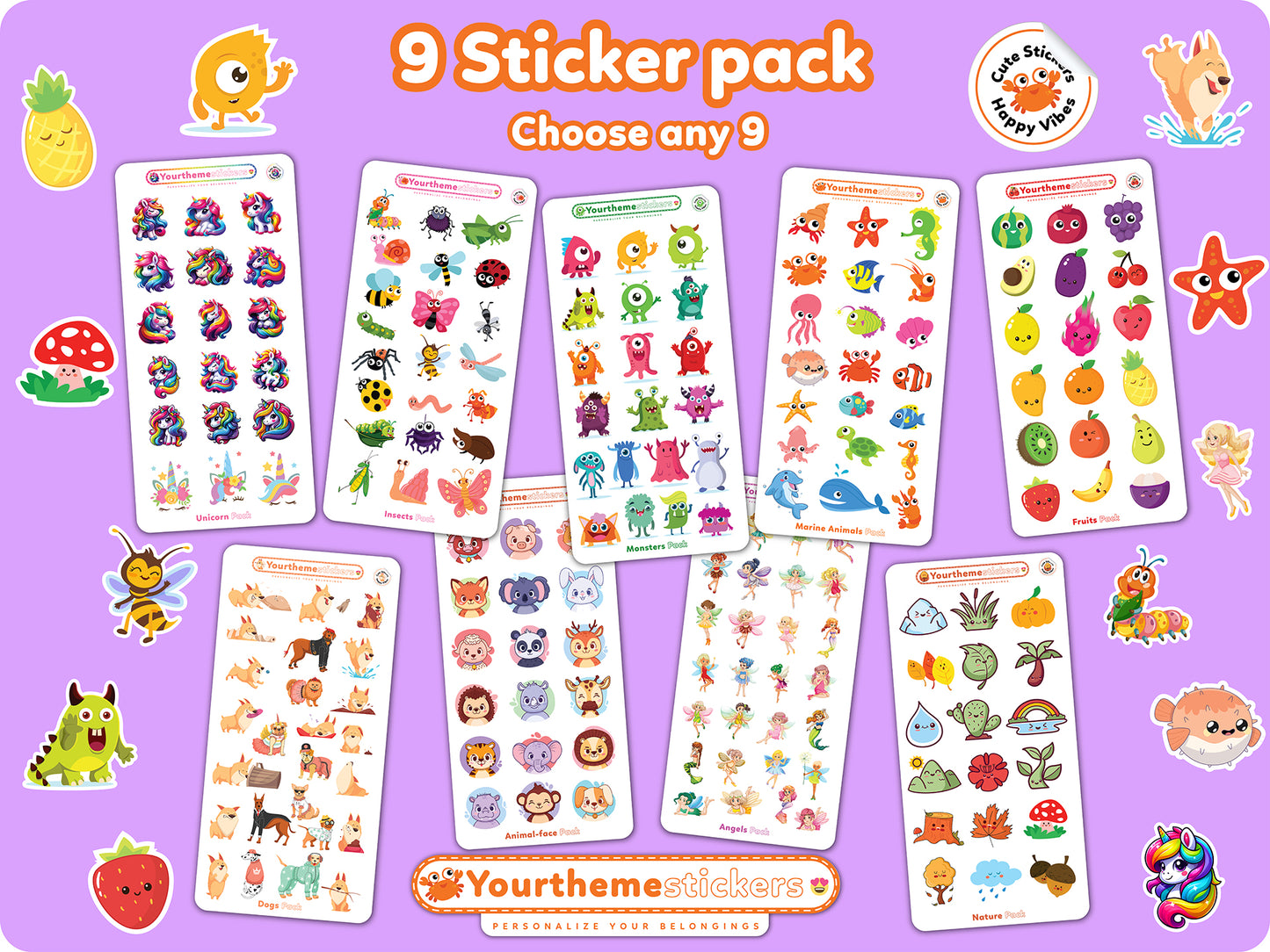 Kids Sticker Pack | Choose 9 Themes, 180+ Stickers