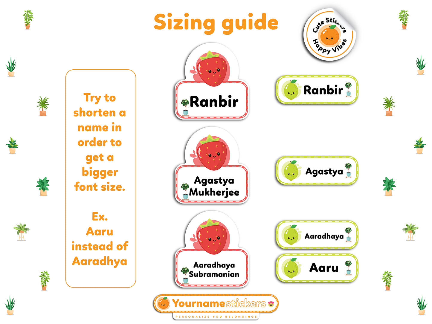 Personalize Name Stickers | 96 Waterproof Labels for Kids | 3 different sizes (S, M, L)